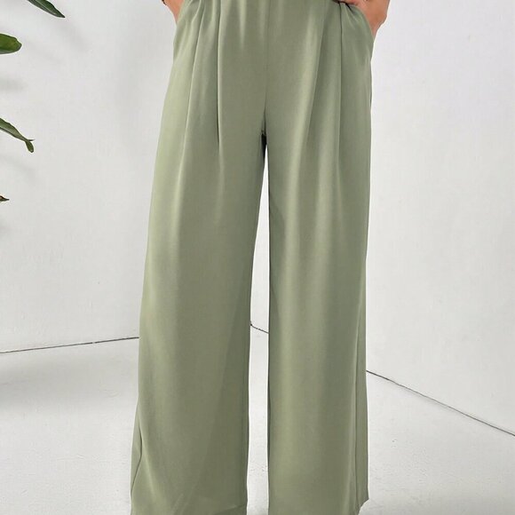 Green Casual Women's Basic Solid Color Long Pants - Picture 4 of 6